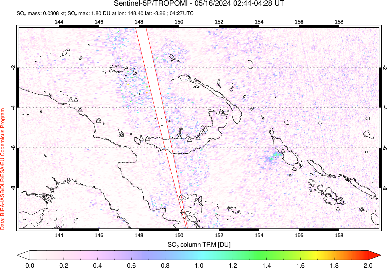 A sulfur dioxide image over Papua, New Guinea on May 16, 2024.