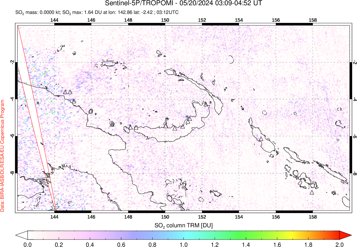 A sulfur dioxide image over Papua, New Guinea on May 20, 2024.