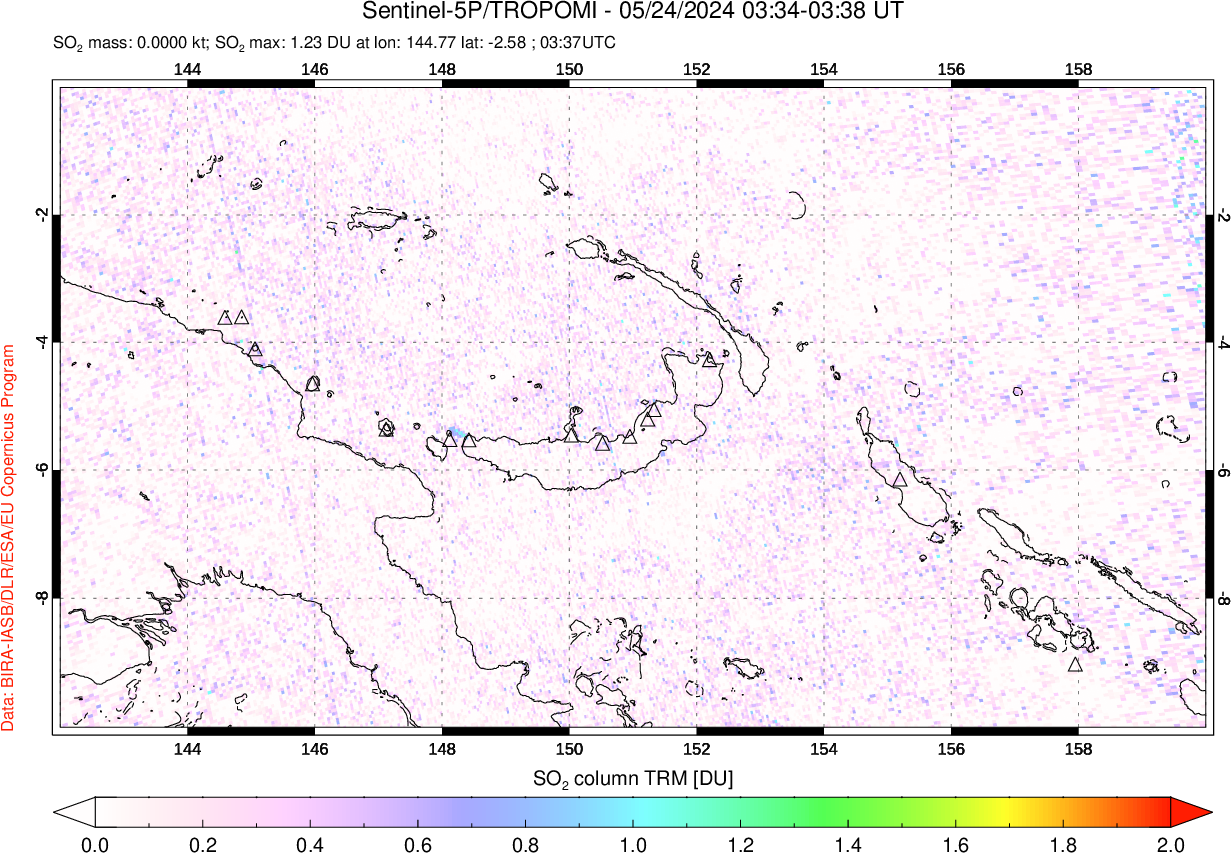 A sulfur dioxide image over Papua, New Guinea on May 24, 2024.