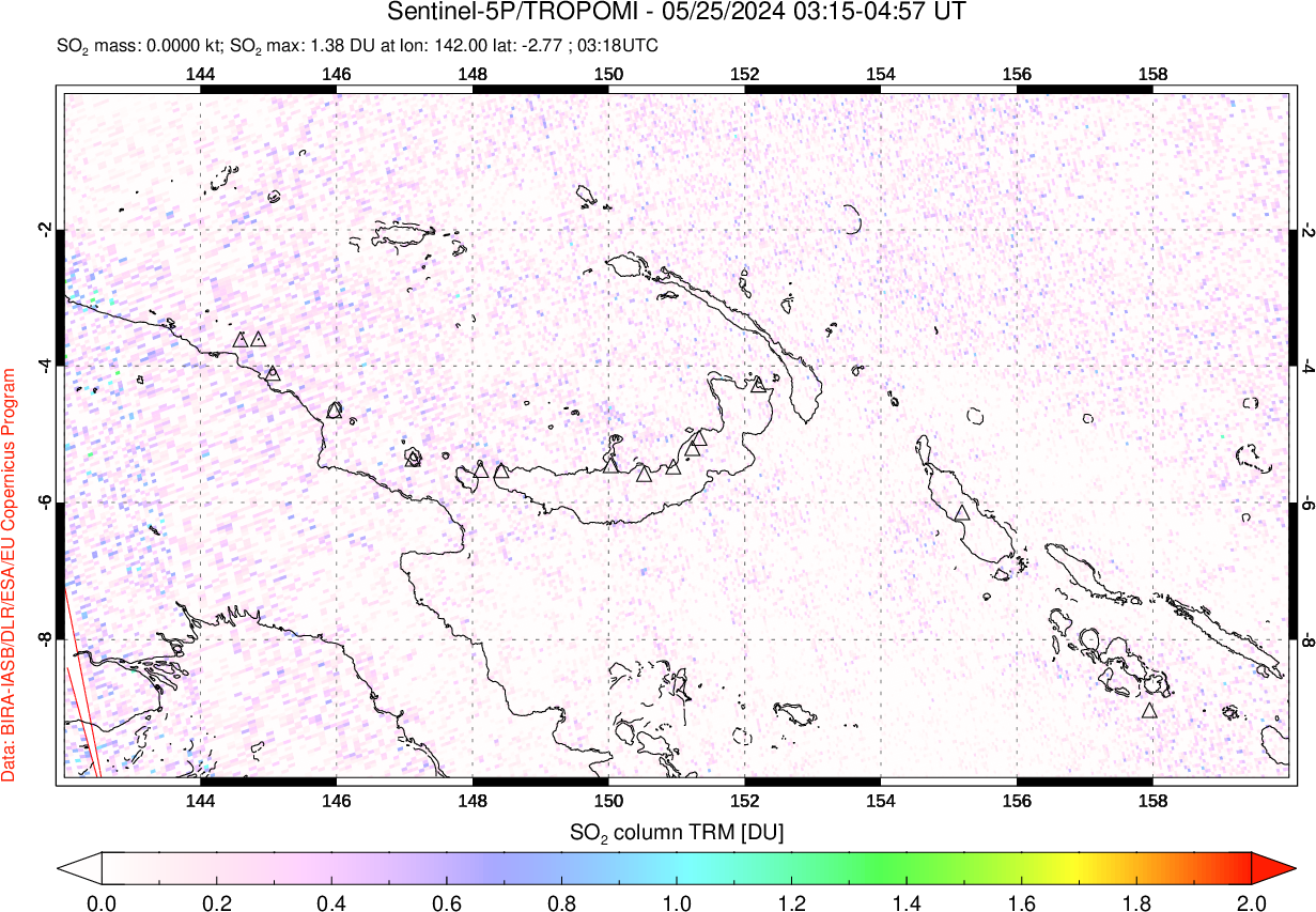 A sulfur dioxide image over Papua, New Guinea on May 25, 2024.