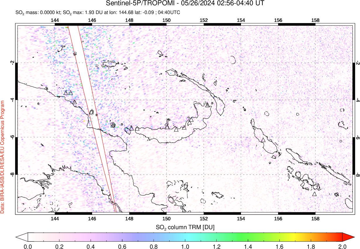 A sulfur dioxide image over Papua, New Guinea on May 26, 2024.