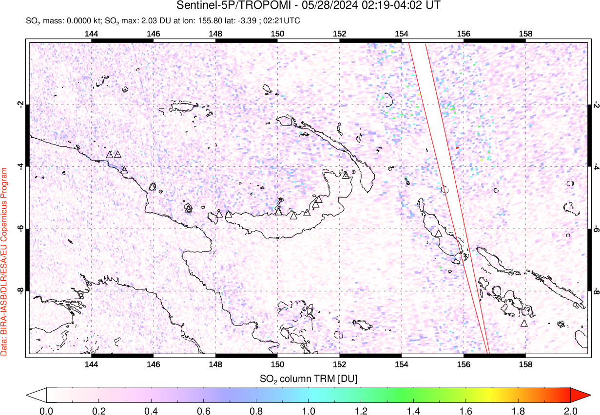 A sulfur dioxide image over Papua, New Guinea on May 28, 2024.