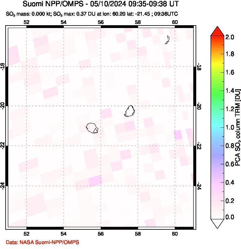 A sulfur dioxide image over Reunion Island, Indian Ocean on May 10, 2024.