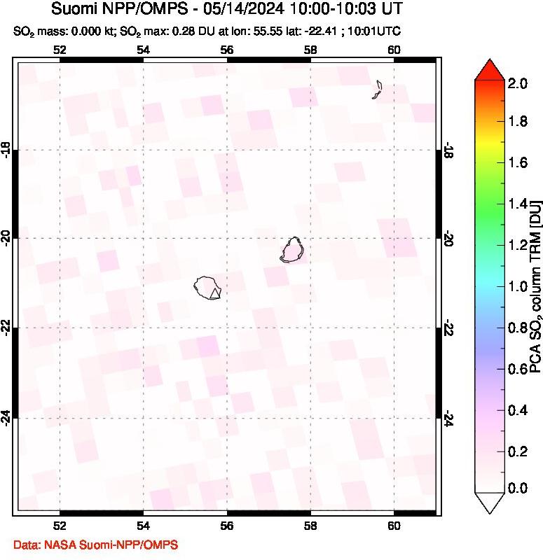 A sulfur dioxide image over Reunion Island, Indian Ocean on May 14, 2024.