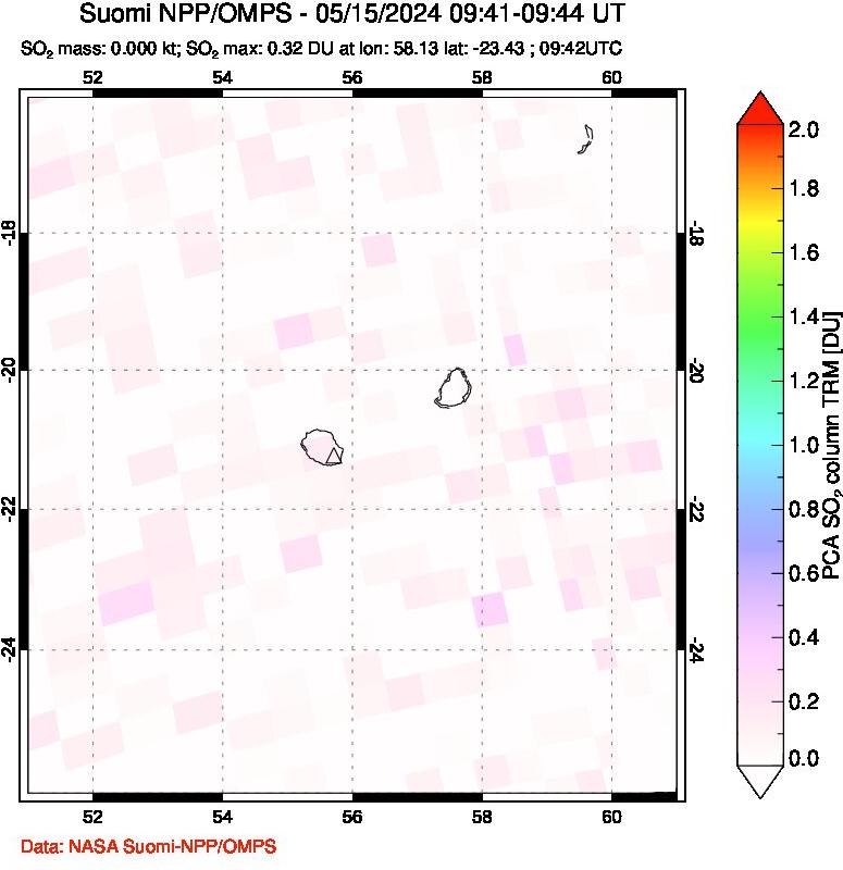 A sulfur dioxide image over Reunion Island, Indian Ocean on May 15, 2024.