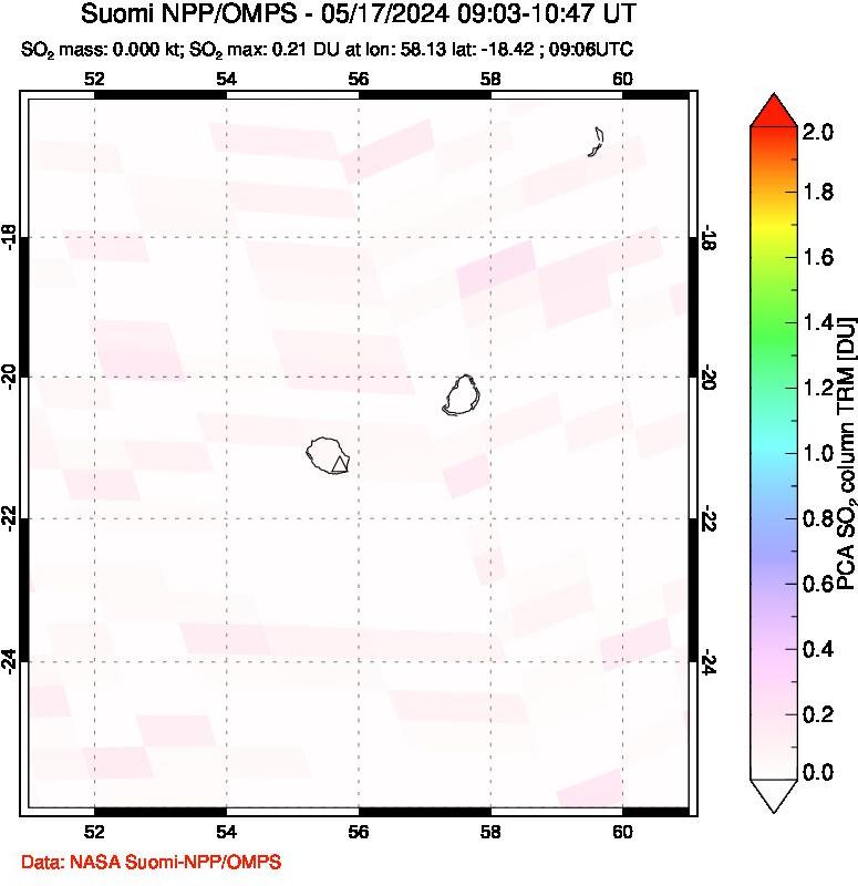 A sulfur dioxide image over Reunion Island, Indian Ocean on May 17, 2024.