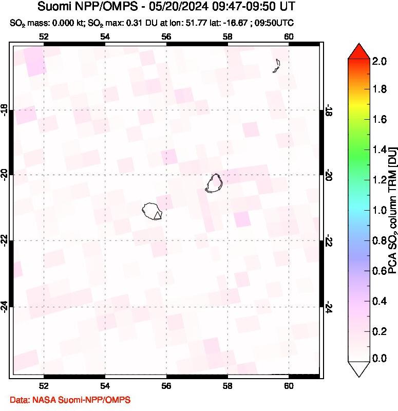 A sulfur dioxide image over Reunion Island, Indian Ocean on May 20, 2024.