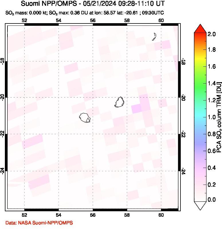 A sulfur dioxide image over Reunion Island, Indian Ocean on May 21, 2024.