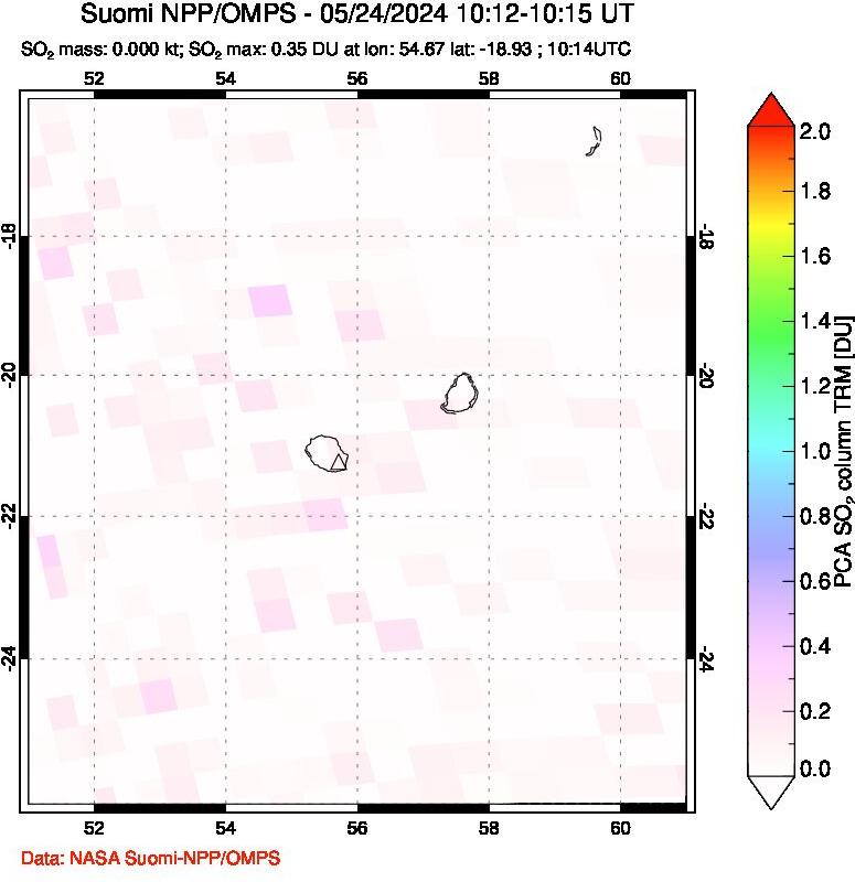 A sulfur dioxide image over Reunion Island, Indian Ocean on May 24, 2024.