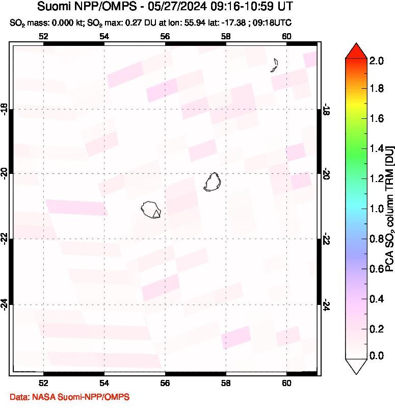 A sulfur dioxide image over Reunion Island, Indian Ocean on May 27, 2024.