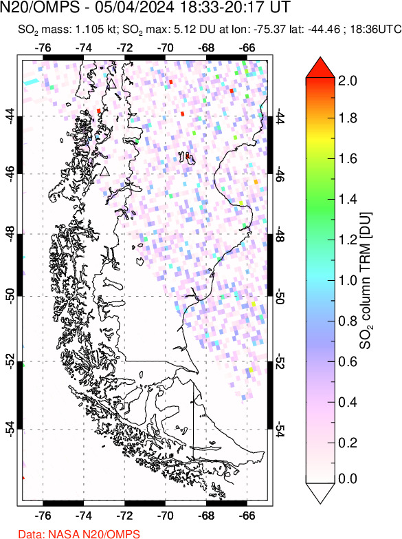 A sulfur dioxide image over Southern Chile on May 04, 2024.