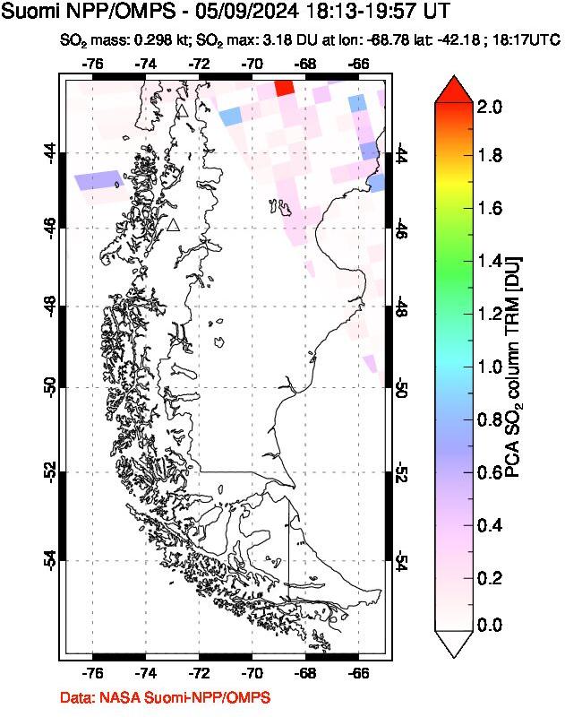 A sulfur dioxide image over Southern Chile on May 09, 2024.