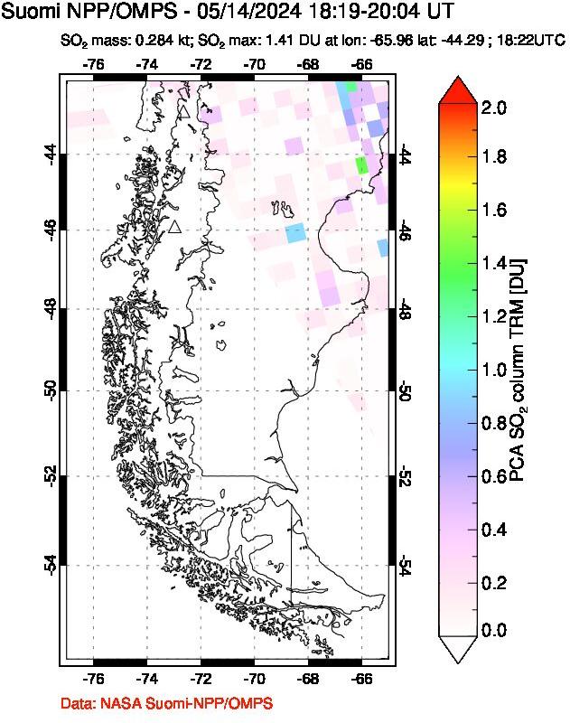 A sulfur dioxide image over Southern Chile on May 14, 2024.