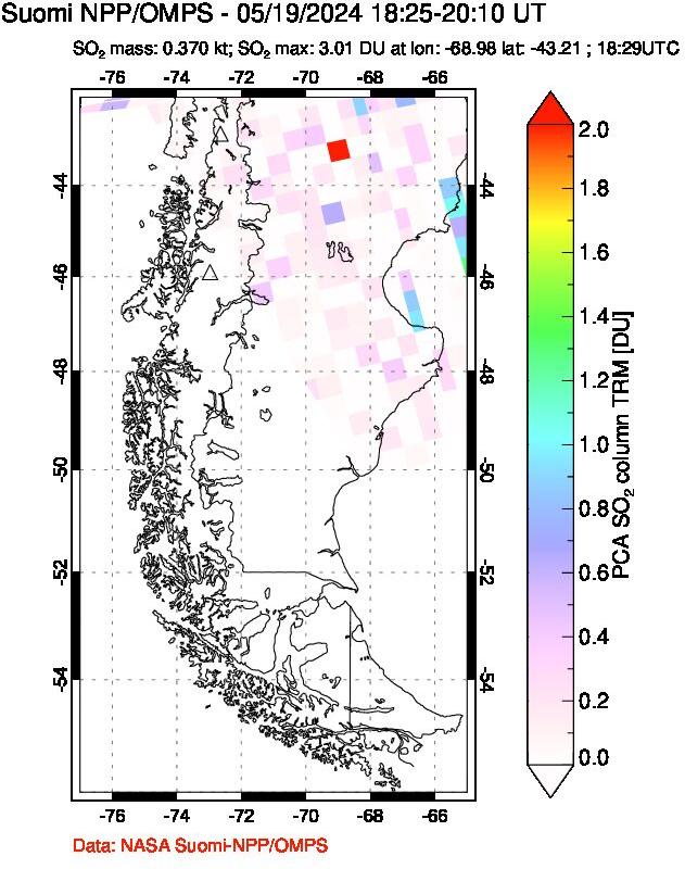 A sulfur dioxide image over Southern Chile on May 19, 2024.