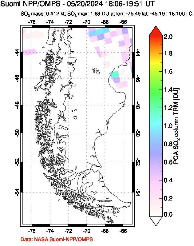 A sulfur dioxide image over Southern Chile on May 20, 2024.