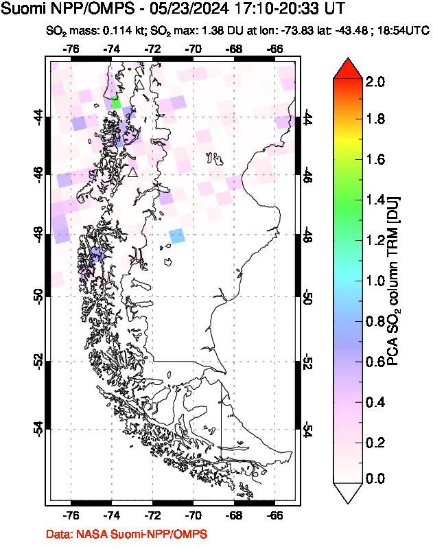 A sulfur dioxide image over Southern Chile on May 23, 2024.