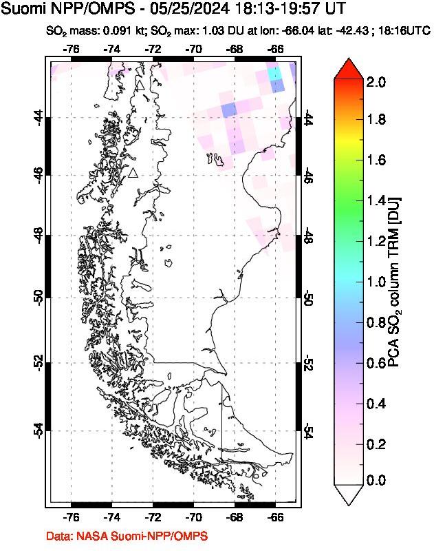 A sulfur dioxide image over Southern Chile on May 25, 2024.