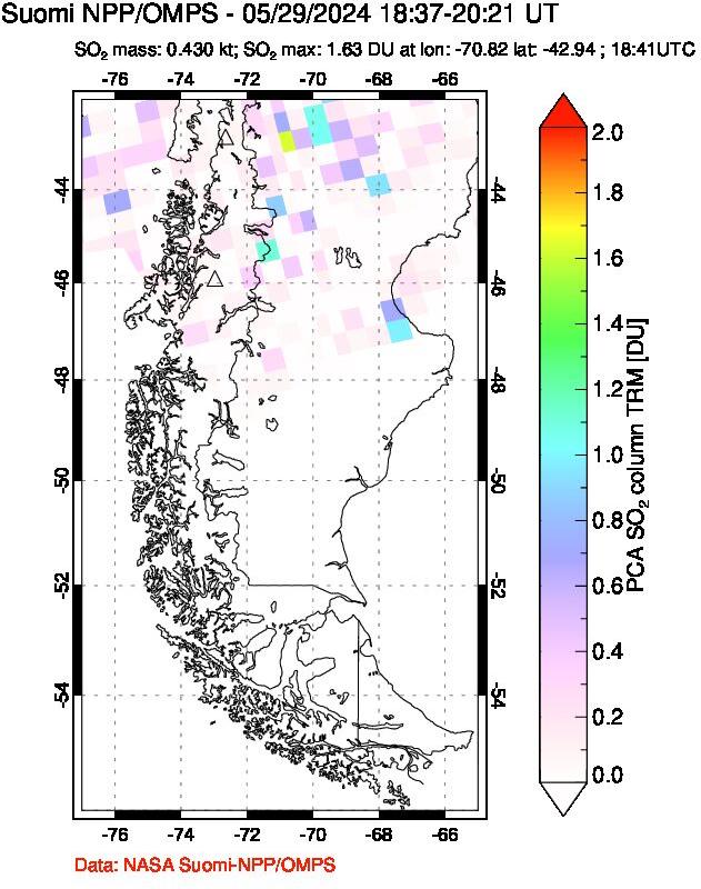 A sulfur dioxide image over Southern Chile on May 29, 2024.