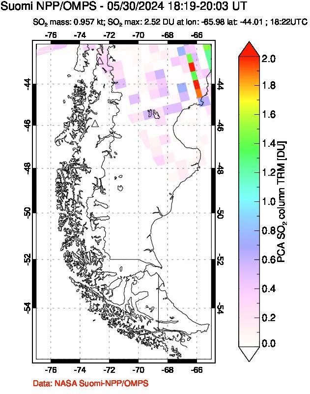 A sulfur dioxide image over Southern Chile on May 30, 2024.