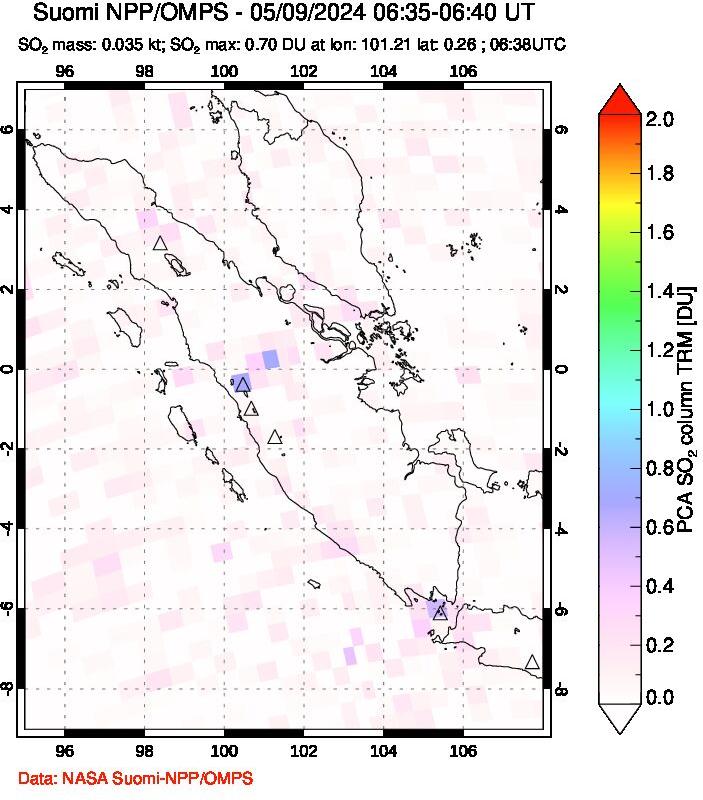 A sulfur dioxide image over Sumatra, Indonesia on May 09, 2024.