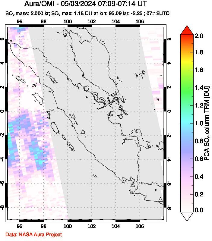 A sulfur dioxide image over Sumatra, Indonesia on May 03, 2024.