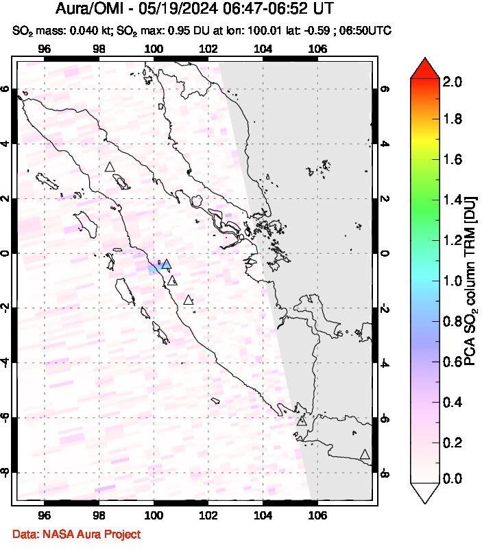 A sulfur dioxide image over Sumatra, Indonesia on May 19, 2024.