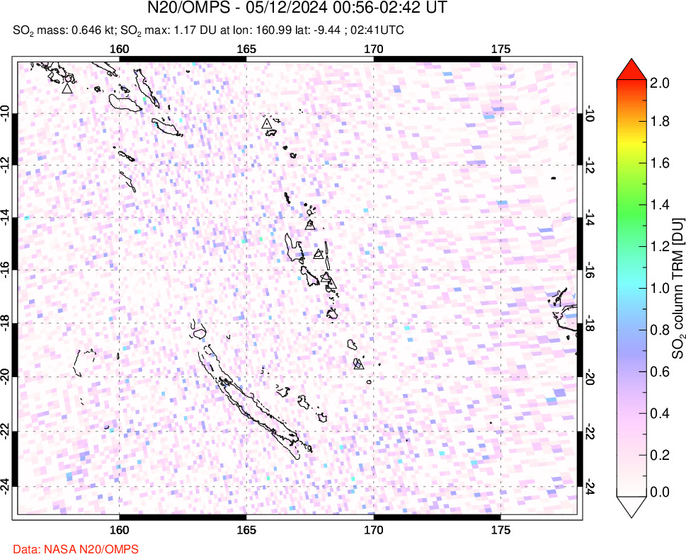 A sulfur dioxide image over Vanuatu, South Pacific on May 12, 2024.