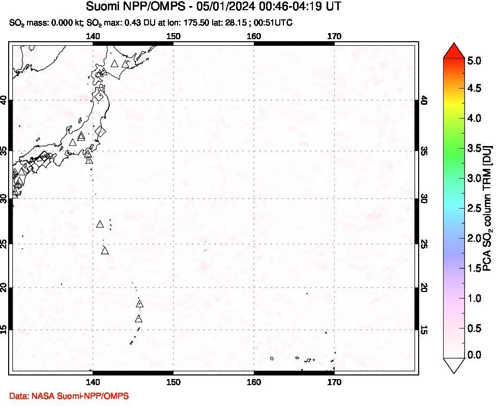 A sulfur dioxide image over Western Pacific on May 01, 2024.