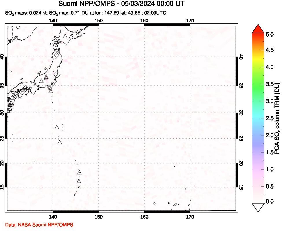 A sulfur dioxide image over Western Pacific on May 03, 2024.