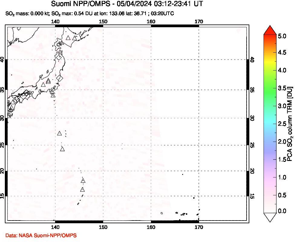 A sulfur dioxide image over Western Pacific on May 04, 2024.