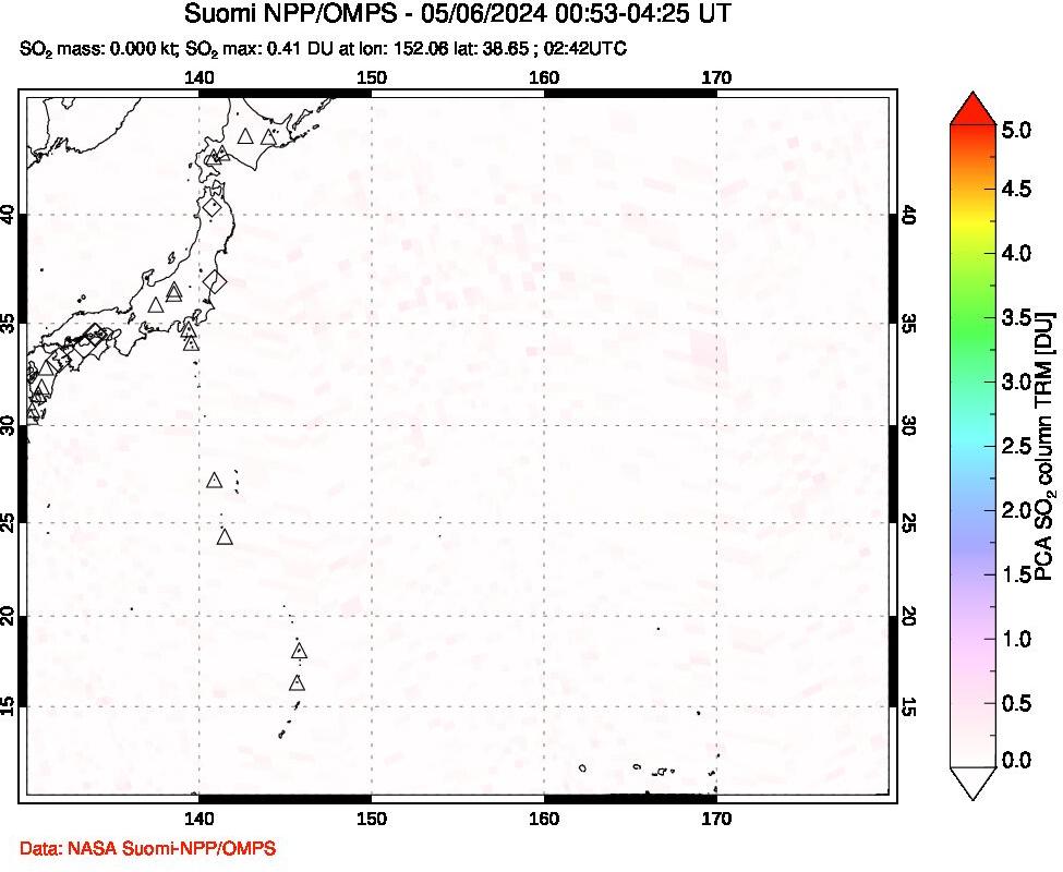 A sulfur dioxide image over Western Pacific on May 06, 2024.