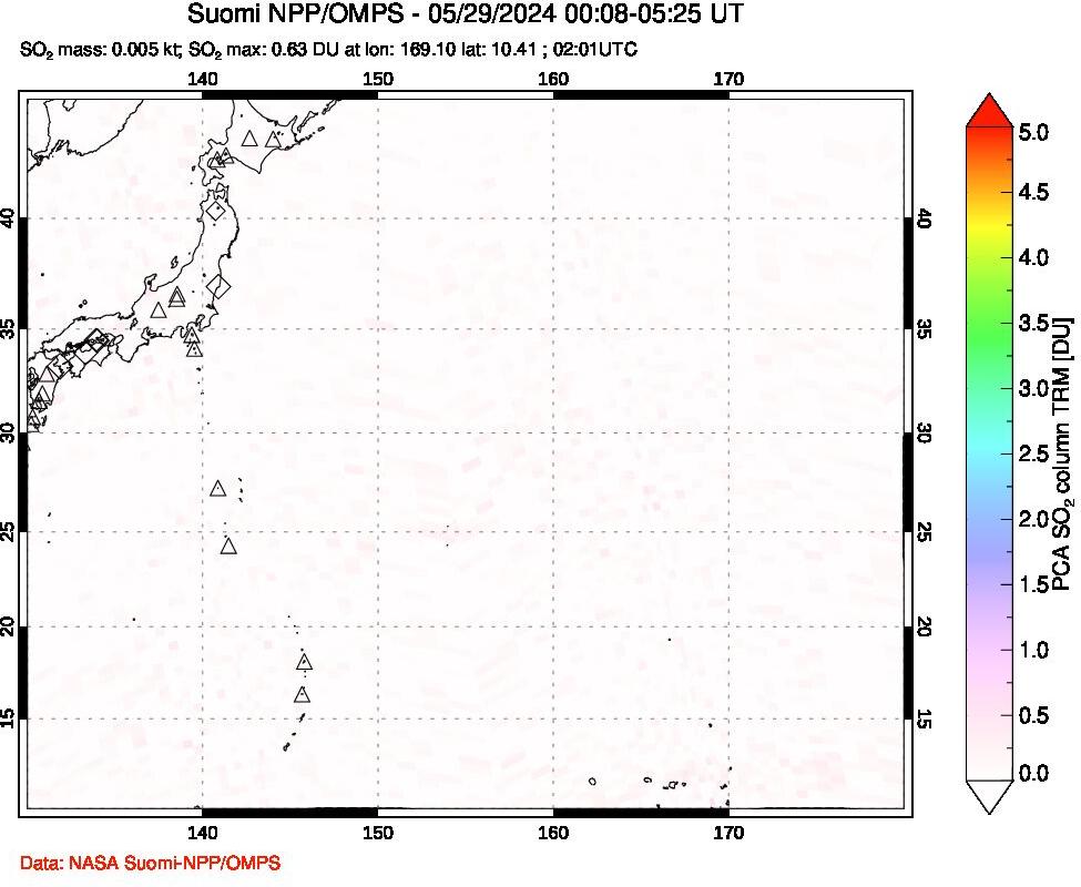 A sulfur dioxide image over Western Pacific on May 29, 2024.