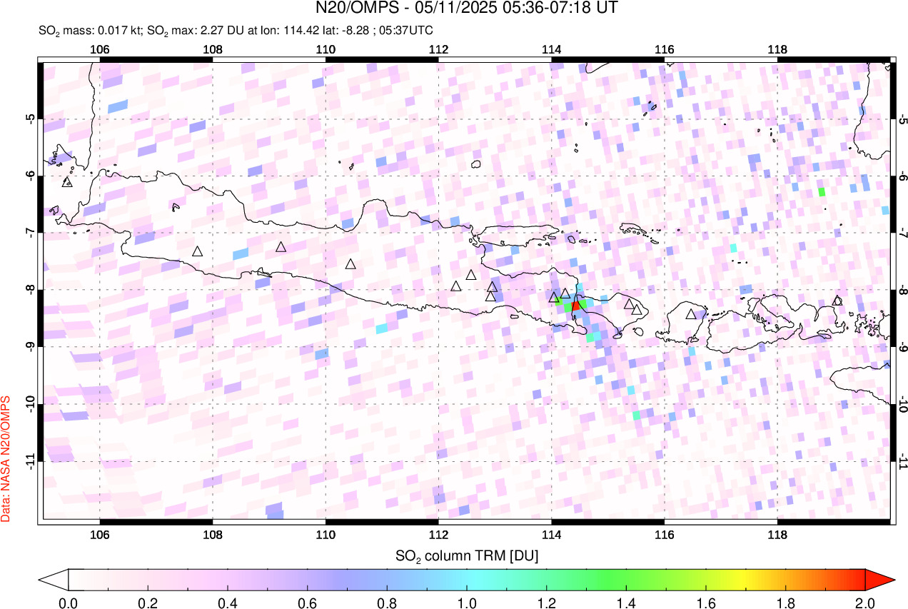 A sulfur dioxide image over Java, Indonesia on May 11, 2025.