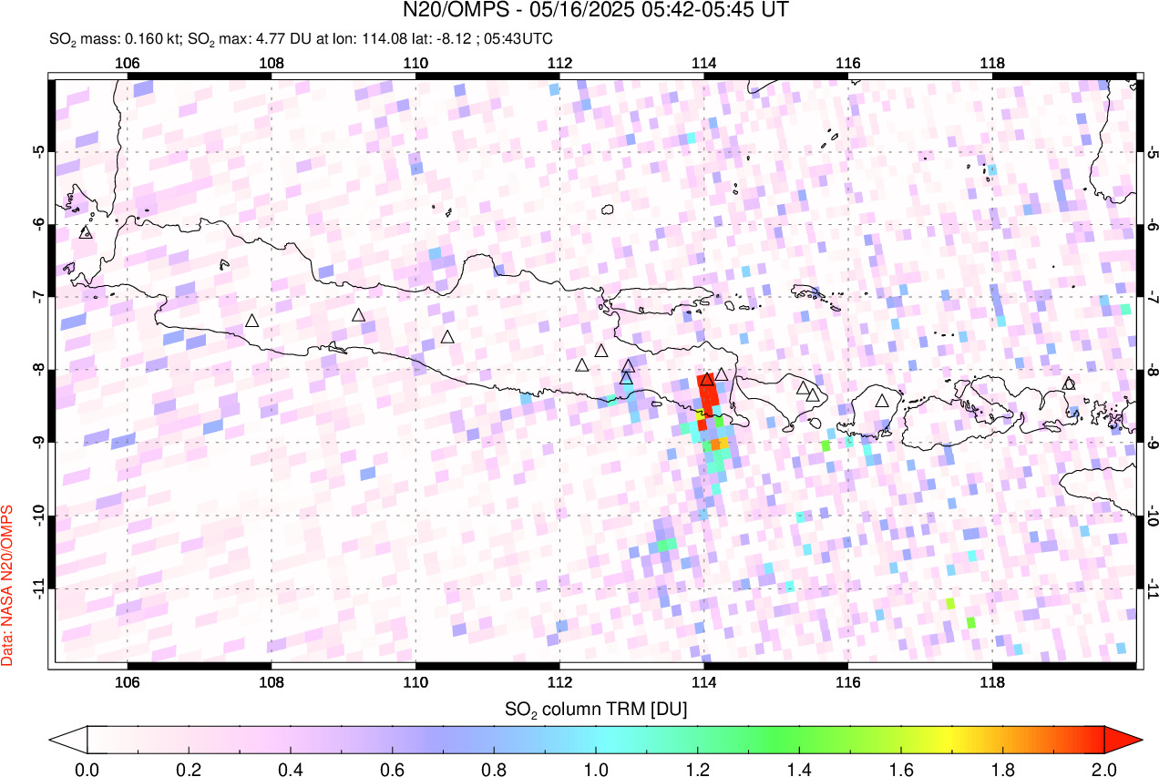 A sulfur dioxide image over Java, Indonesia on May 16, 2025.