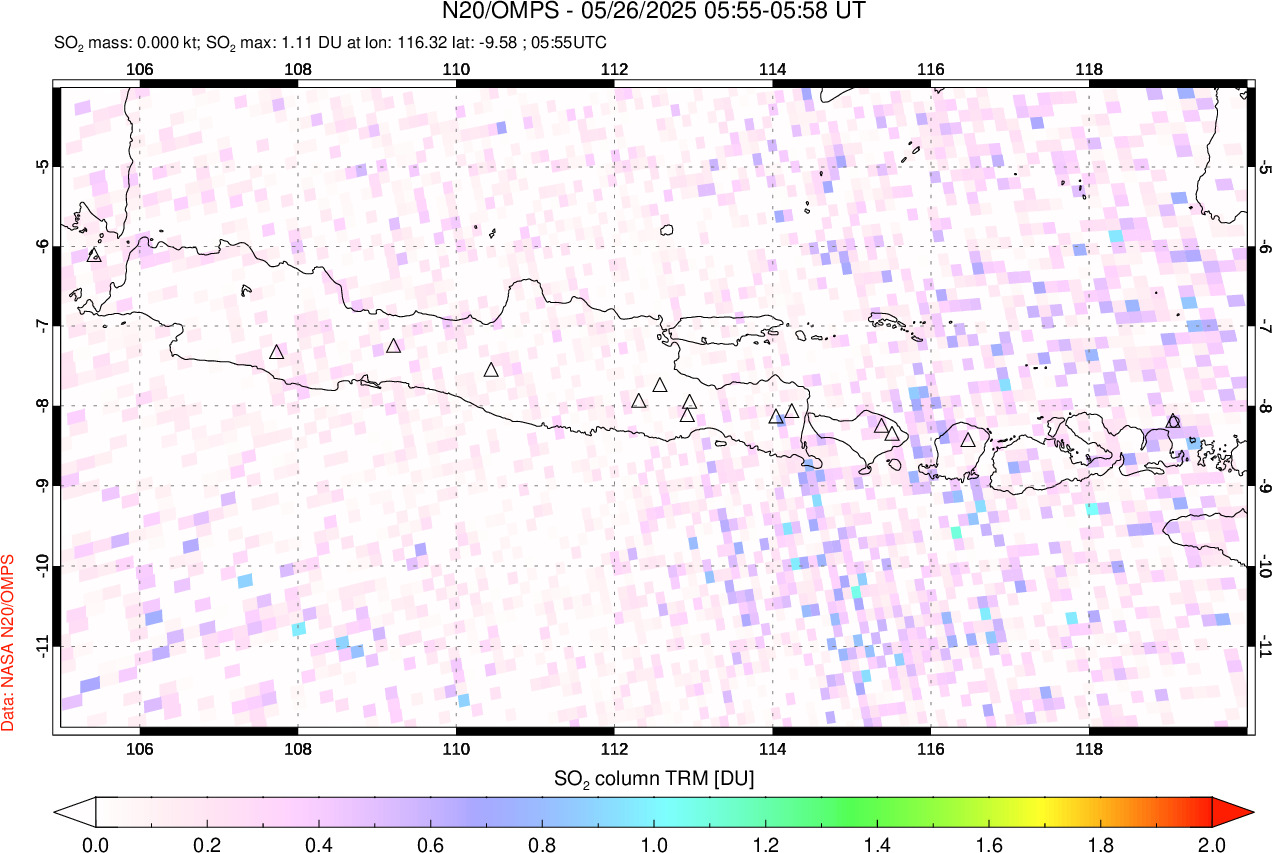 A sulfur dioxide image over Java, Indonesia on May 26, 2025.