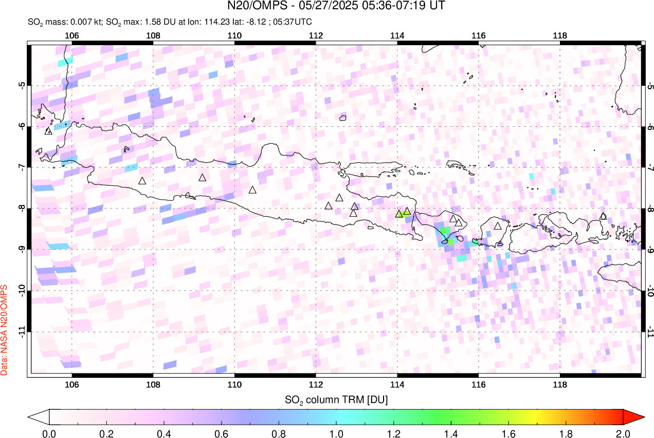 A sulfur dioxide image over Java, Indonesia on May 27, 2025.