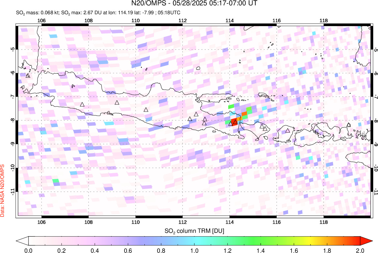 A sulfur dioxide image over Java, Indonesia on May 28, 2025.