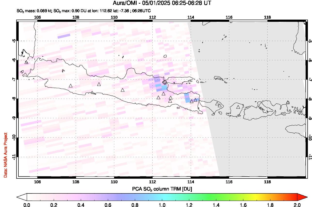 A sulfur dioxide image over Java, Indonesia on May 01, 2025.