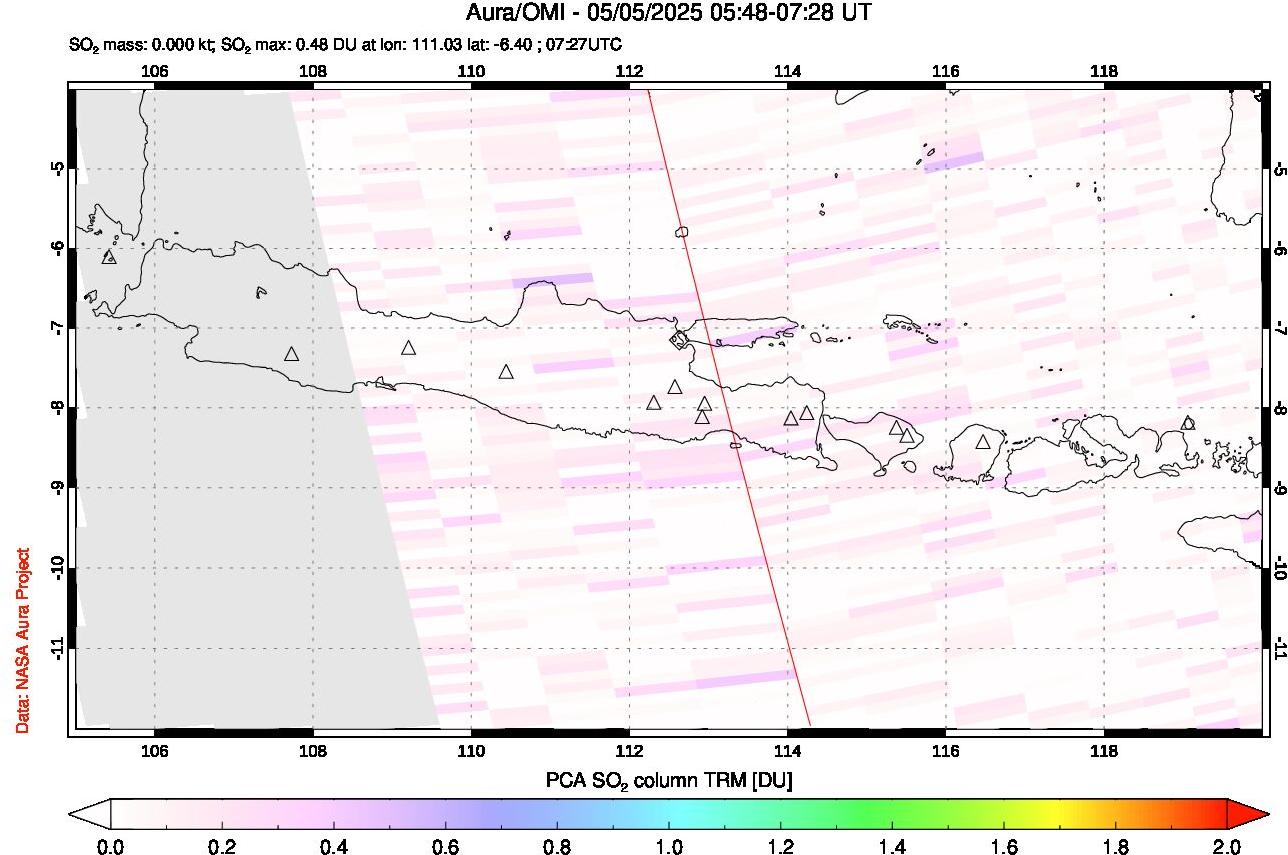 A sulfur dioxide image over Java, Indonesia on May 05, 2025.