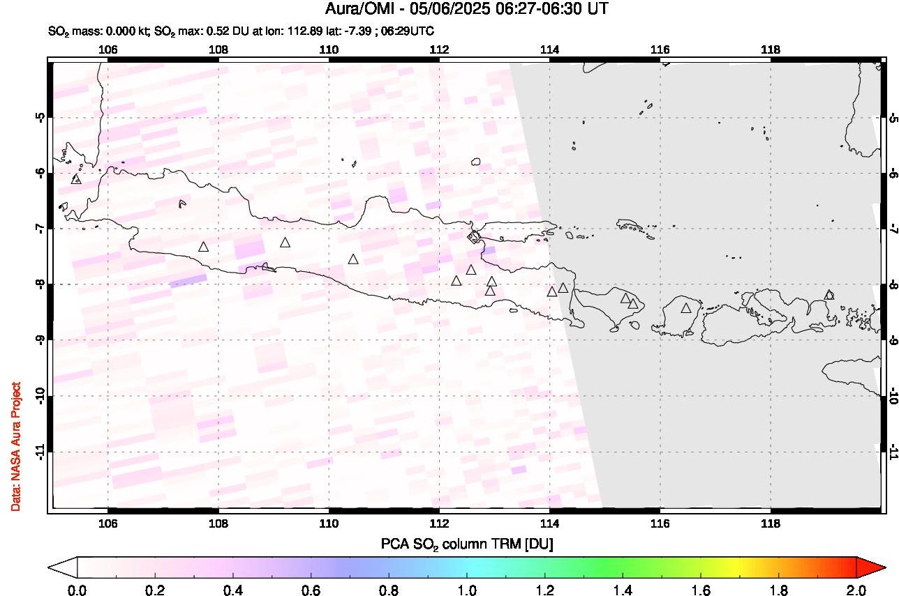 A sulfur dioxide image over Java, Indonesia on May 06, 2025.