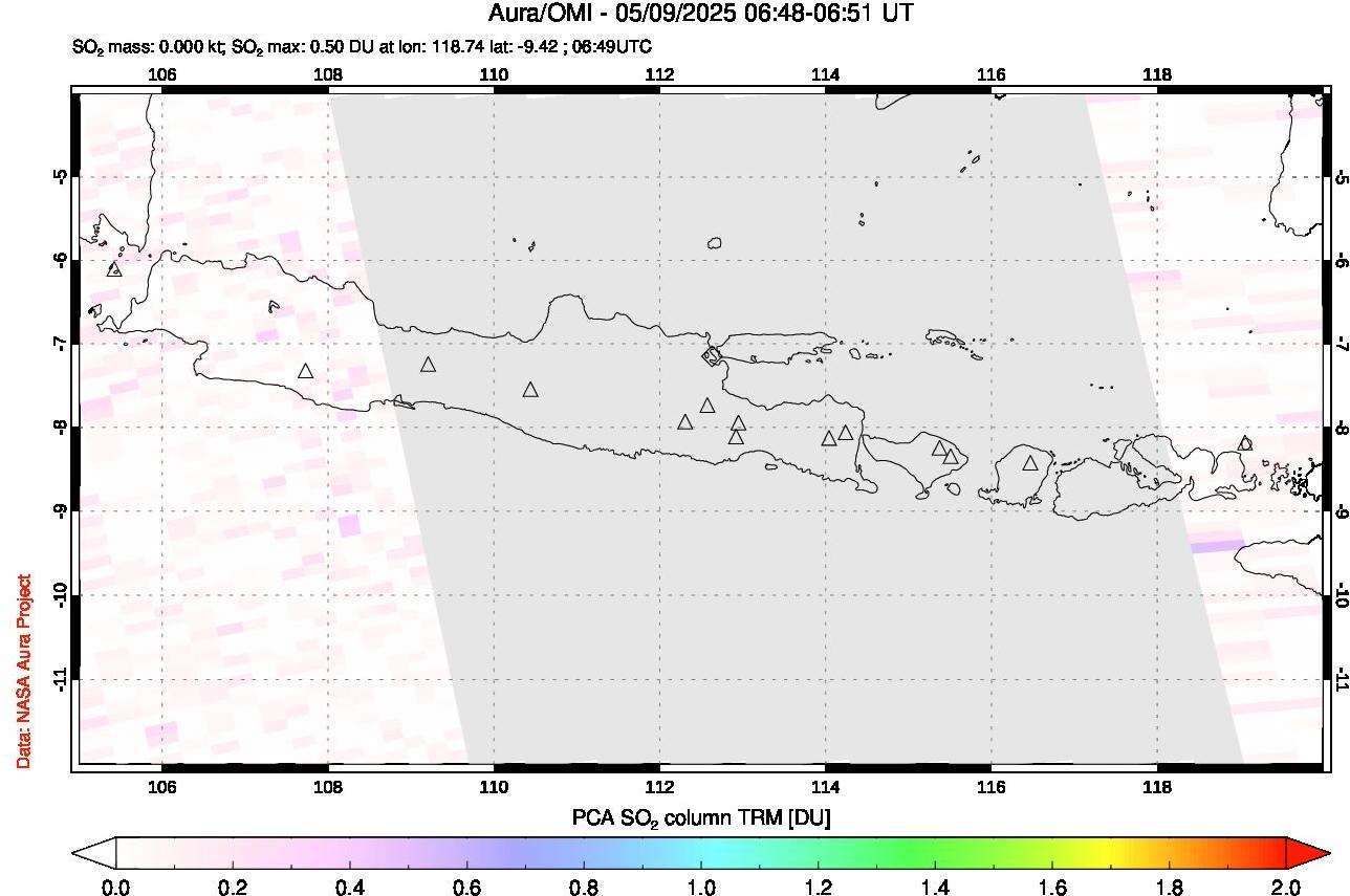 A sulfur dioxide image over Java, Indonesia on May 09, 2025.