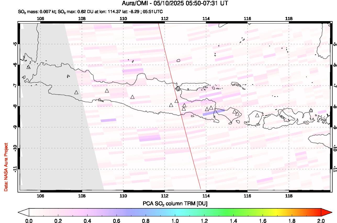 A sulfur dioxide image over Java, Indonesia on May 10, 2025.