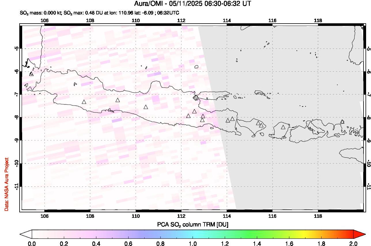 A sulfur dioxide image over Java, Indonesia on May 11, 2025.