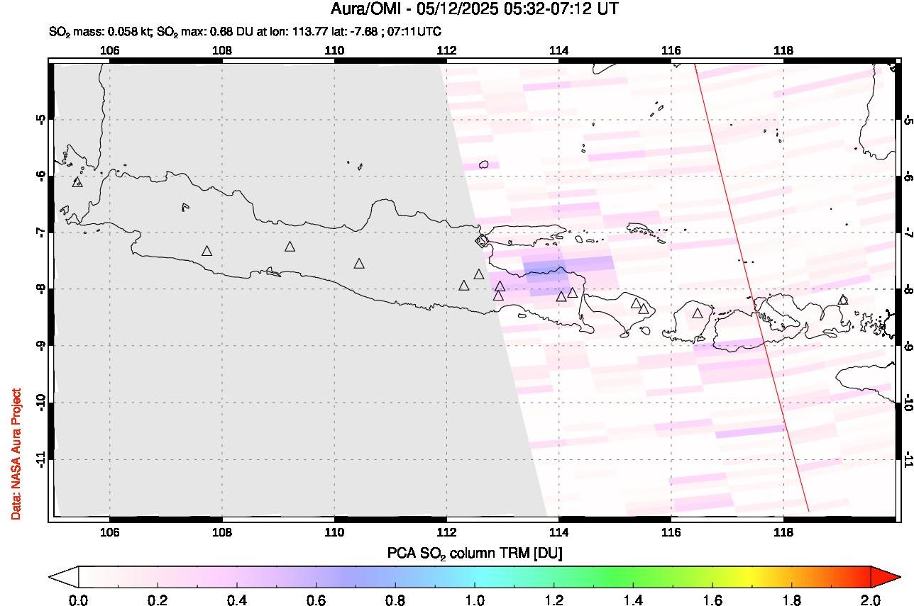 A sulfur dioxide image over Java, Indonesia on May 12, 2025.