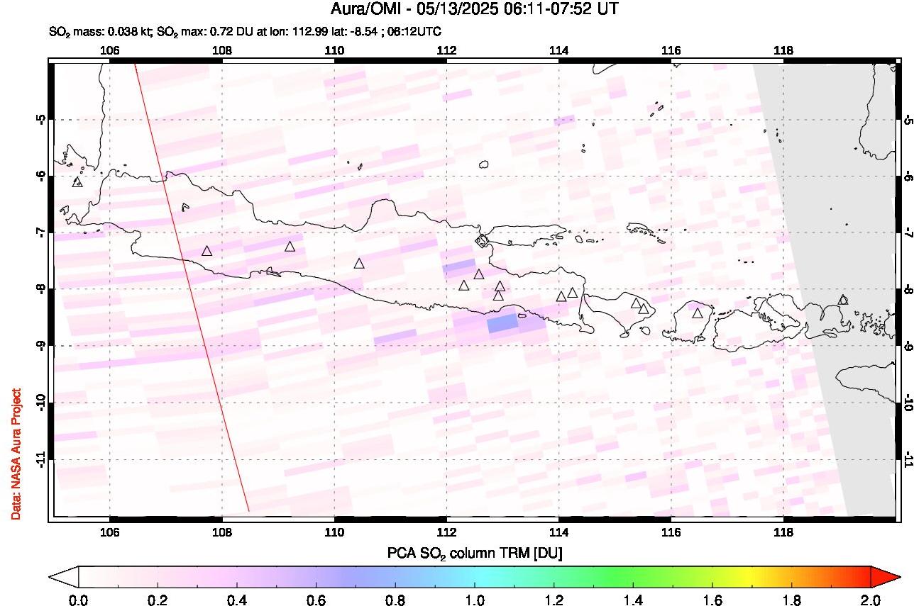 A sulfur dioxide image over Java, Indonesia on May 13, 2025.