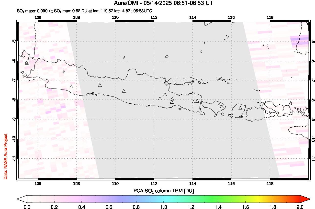 A sulfur dioxide image over Java, Indonesia on May 14, 2025.