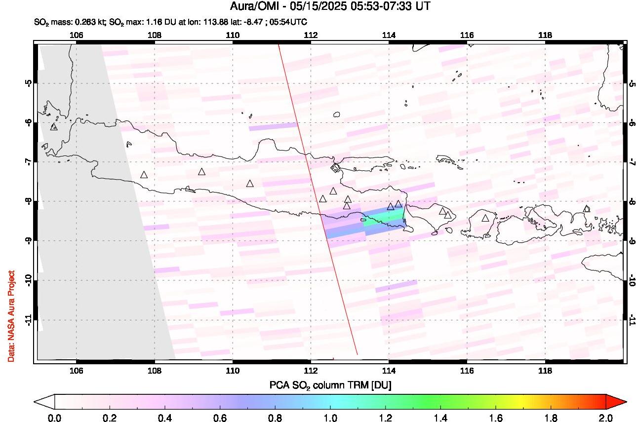A sulfur dioxide image over Java, Indonesia on May 15, 2025.