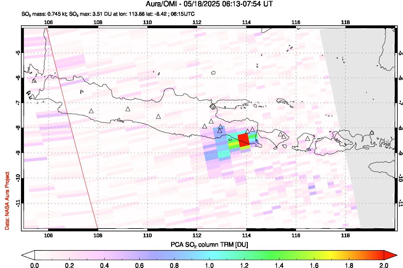 A sulfur dioxide image over Java, Indonesia on May 18, 2025.