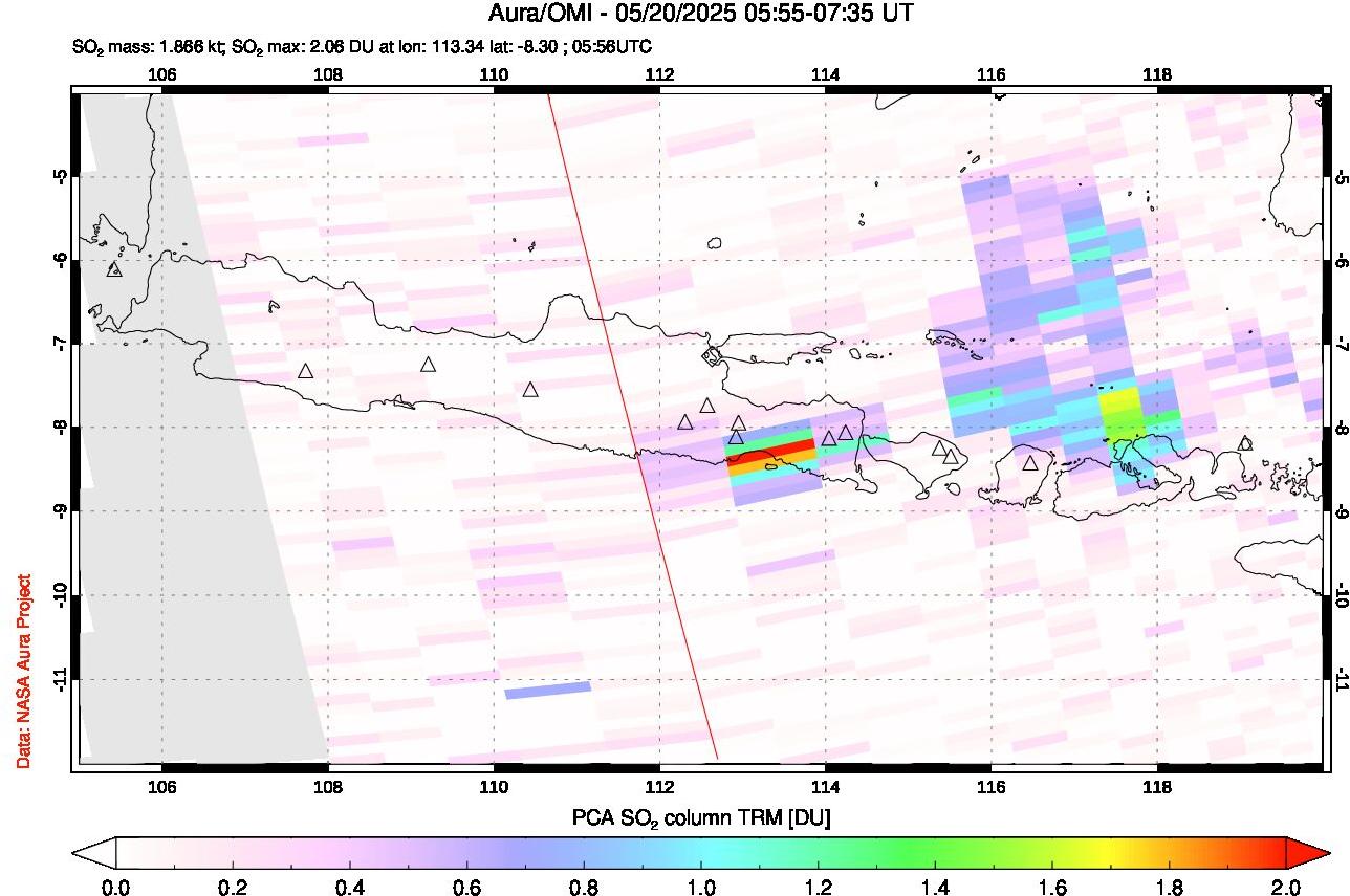 A sulfur dioxide image over Java, Indonesia on May 20, 2025.