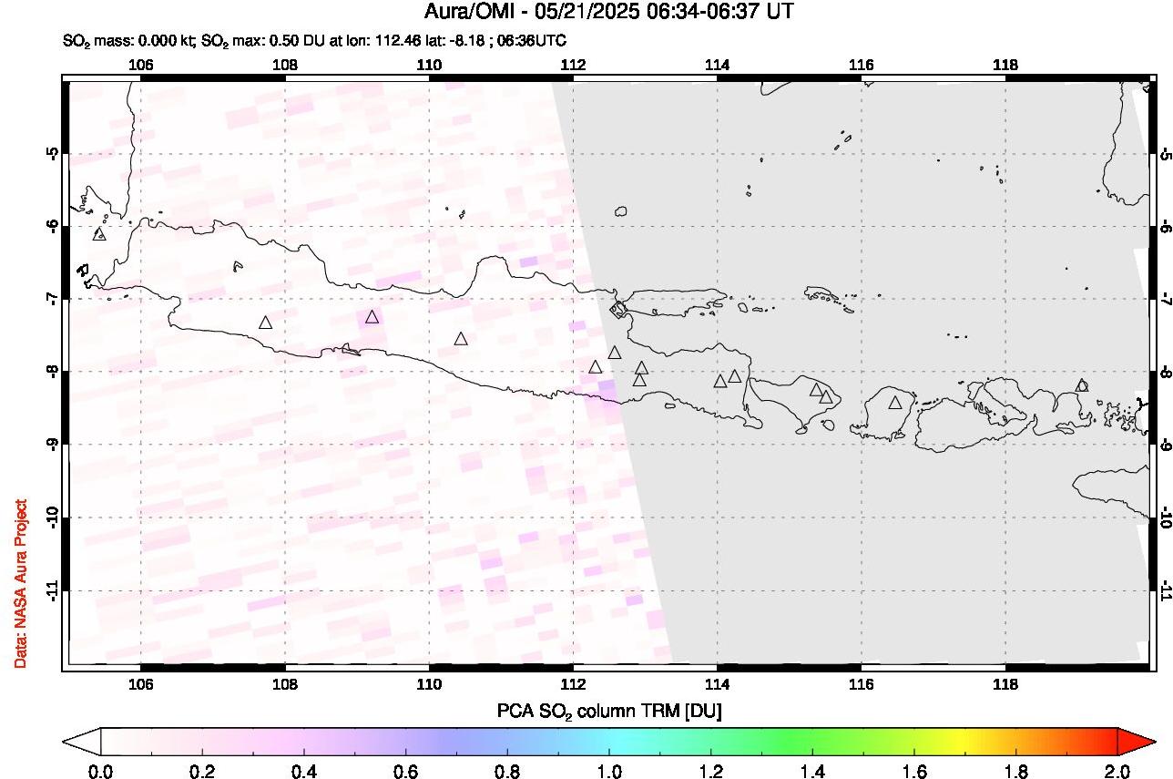 A sulfur dioxide image over Java, Indonesia on May 21, 2025.